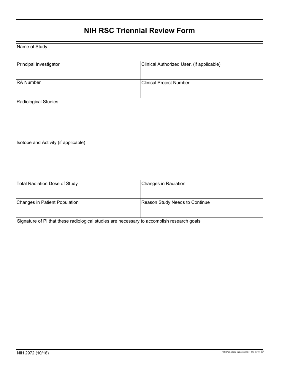 Form NIH2972 Nih Rsc Triennial Review Form, Page 1