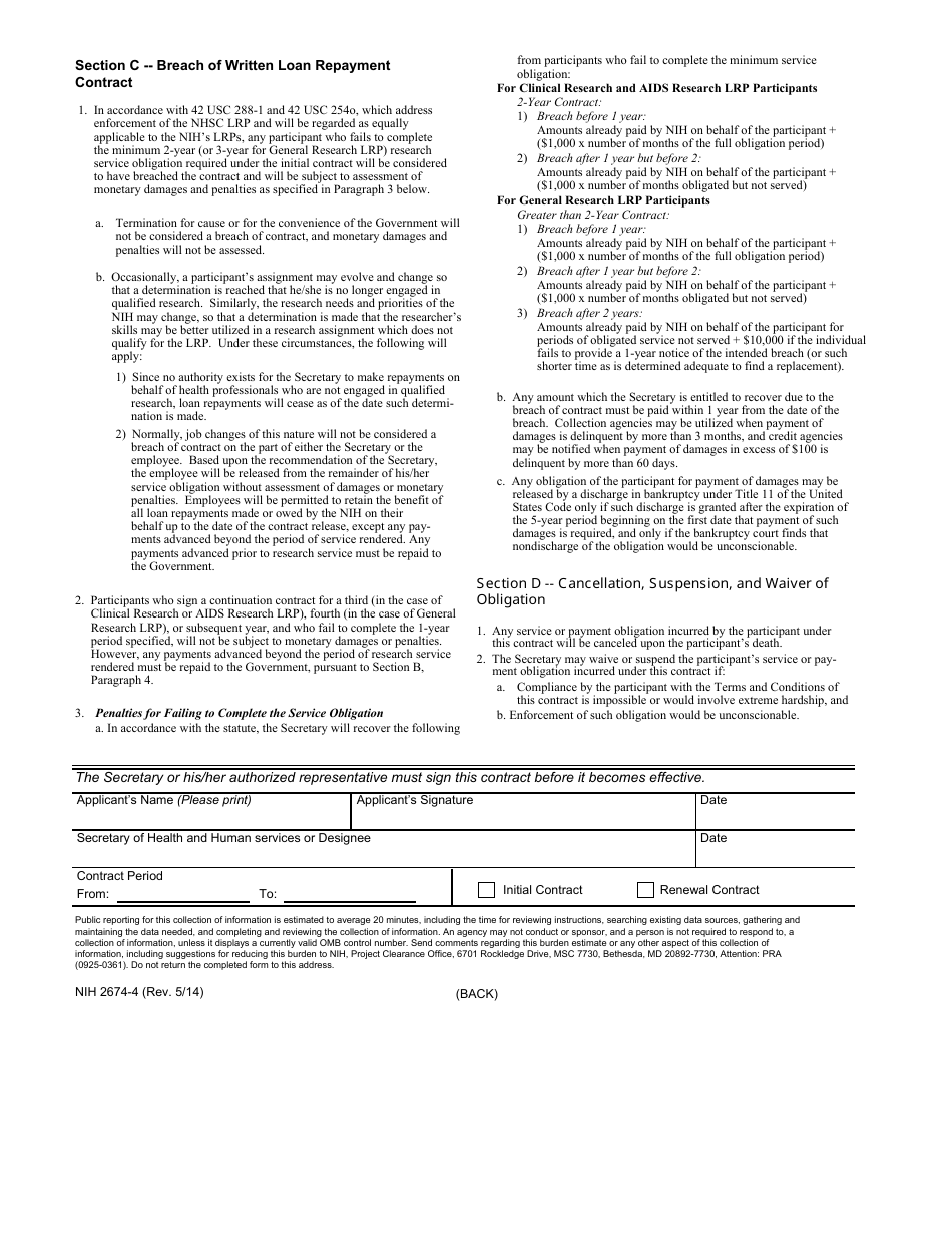 Form NIH-2674-4 Loan Repayment Program Contract, Page 3