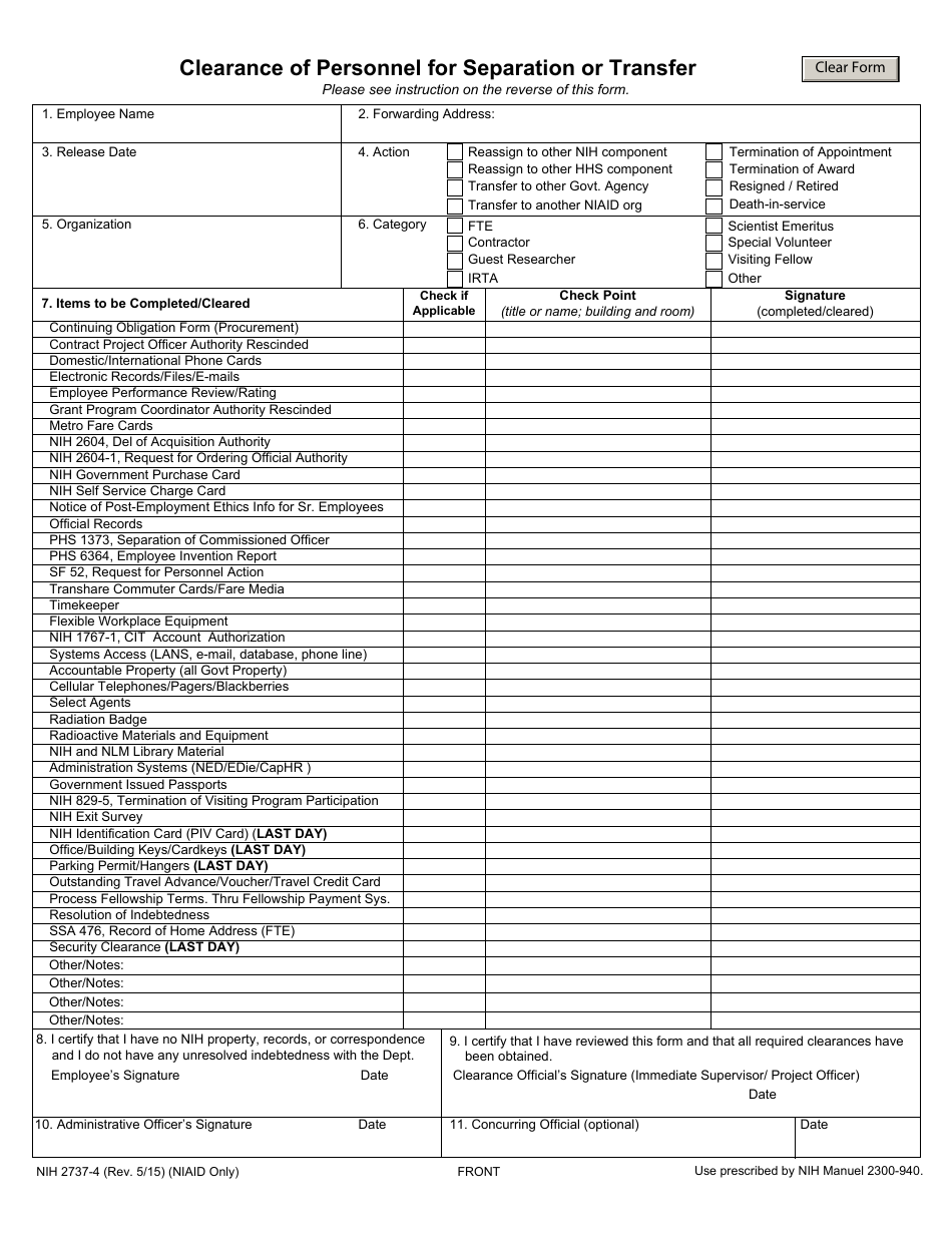 Form NIH2737-4 - Fill Out, Sign Online and Download Printable PDF ...