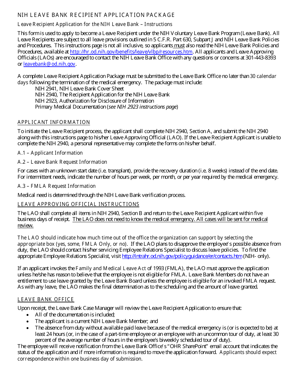 Form NIH2940 Leave Recipient Application for the Nih Leave Bank, Page 1