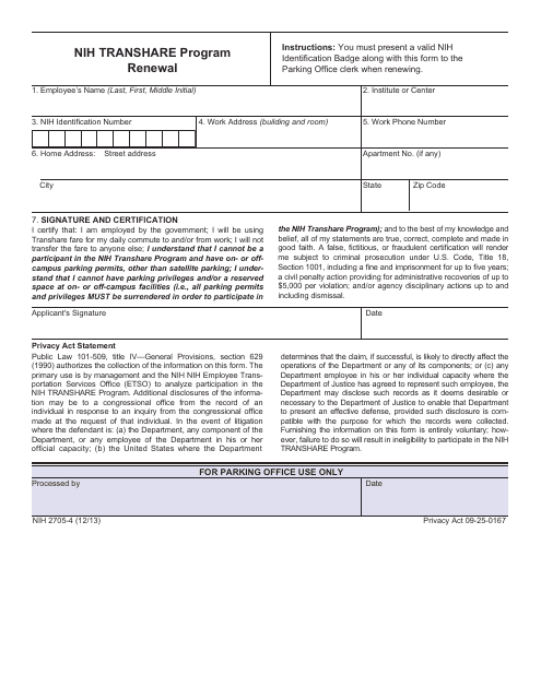 Form NIH2705-4  Printable Pdf