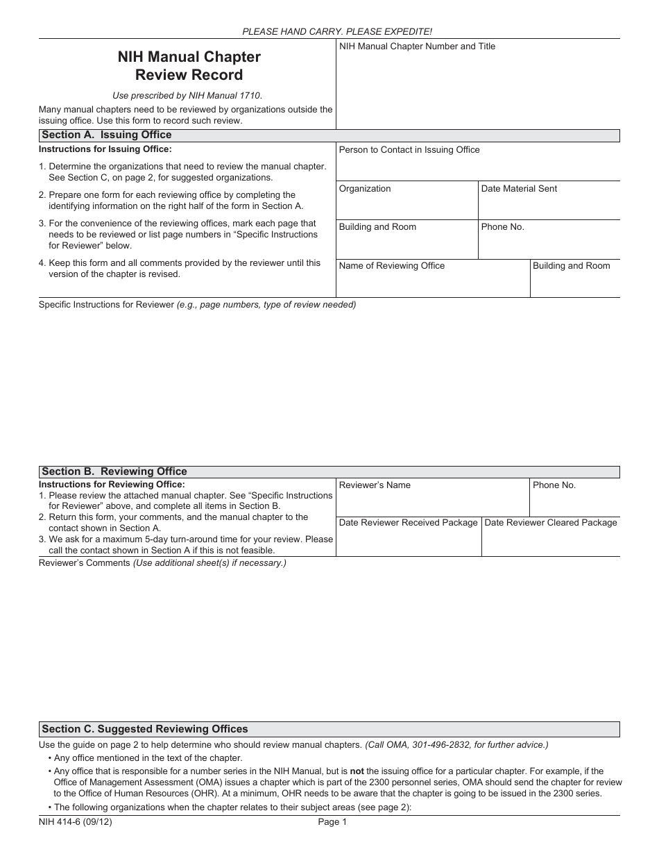 Form NIH414-6 Nih Manual Chapter Review Record, Page 1