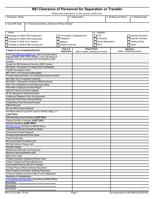 Form NIH2737-6  Printable Pdf