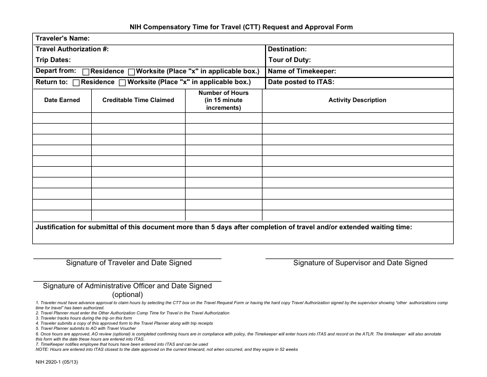 Form NIH2920-1 Nih Compensatory Time for Travel (Ctt) Request and Approval Form, Page 1