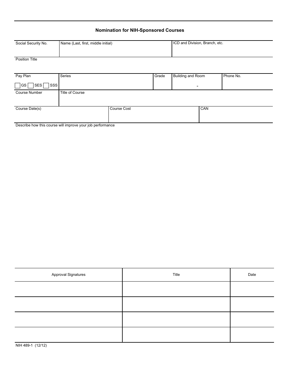 Form NIH489-1 Nomination for Nih-Sponsored Courses, Page 1
