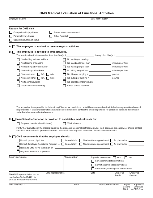 Form NIH2558  Printable Pdf