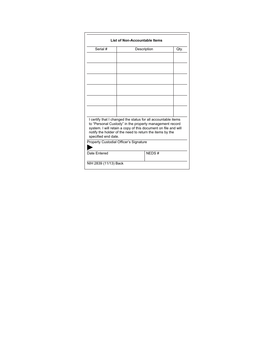 Form NIH2839 Personal Custody Pass, Page 2