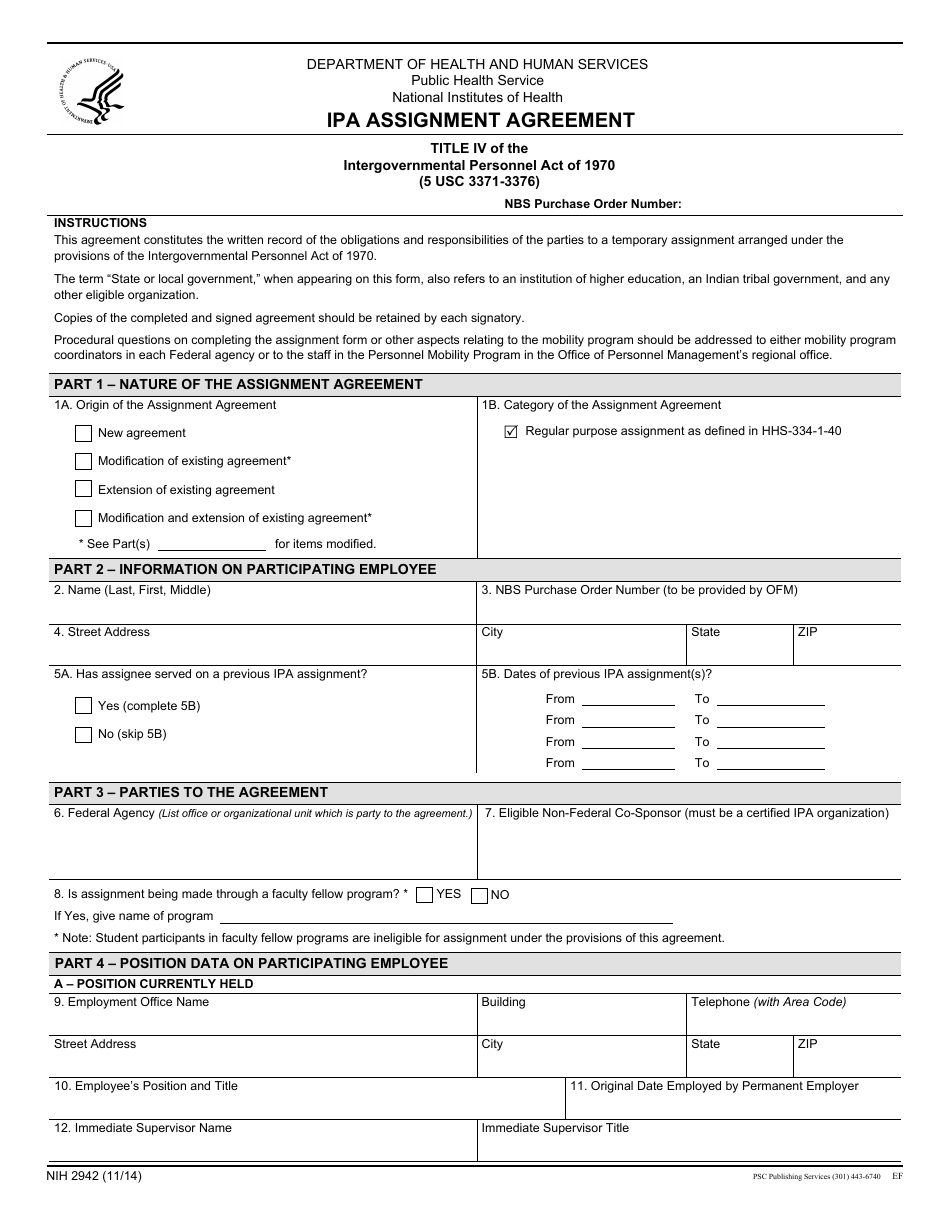 Form 2942 Ipa Assignment Agreement, Page 1