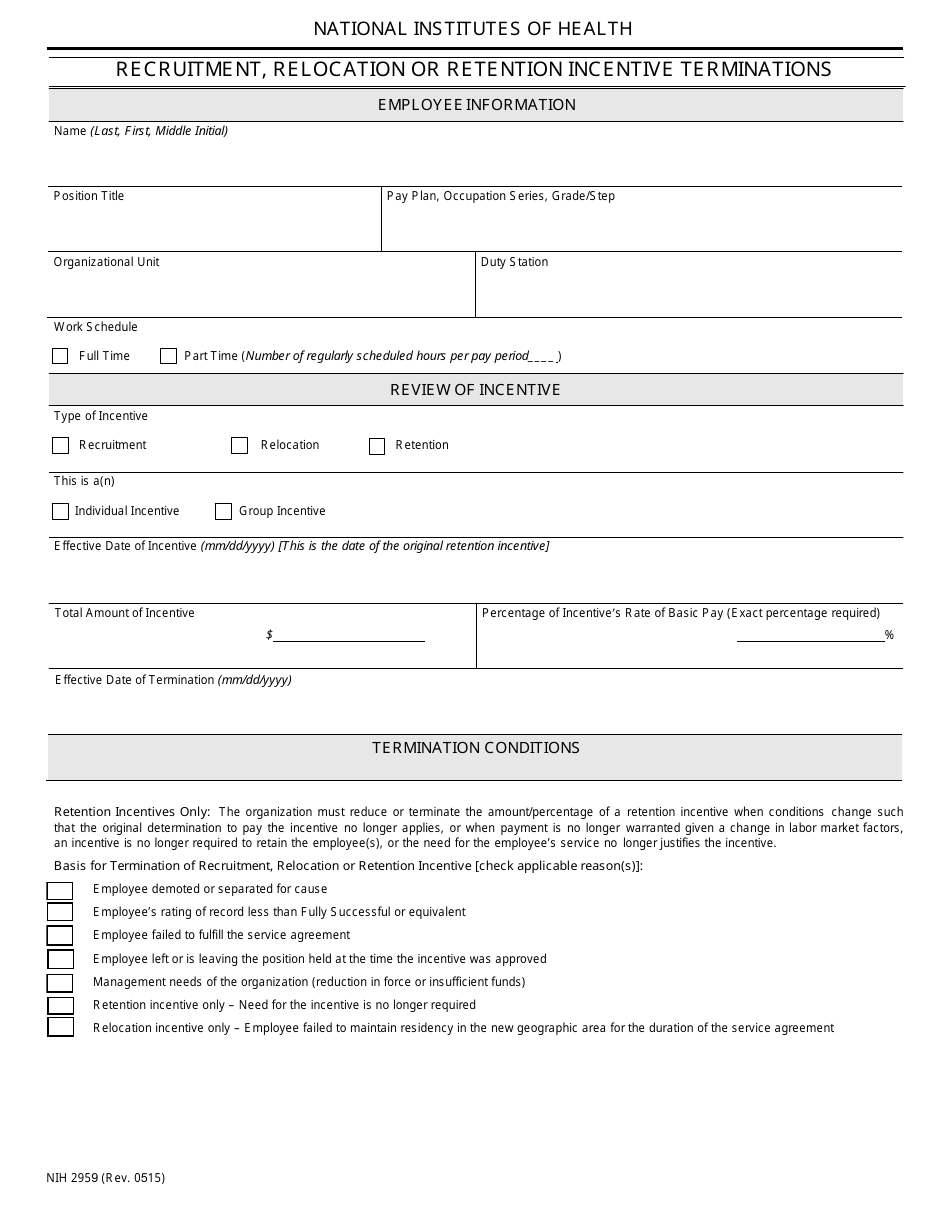 Form 2959 Recruitment, Relocation or Retention Incentive Terminations, Page 1