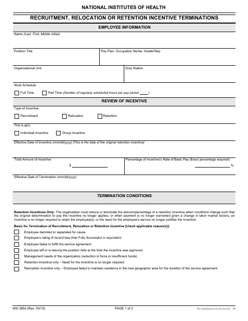 Form NIH-2954 Recruitment, Relocation or Retention Incentive Terminations