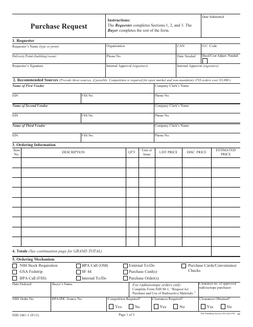 Form NIH1861-1 Purchase Request