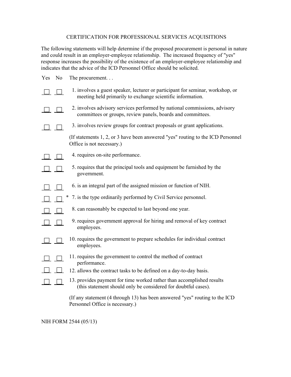 Form 2544 Certification for Professional Services Acquisitions, Page 1