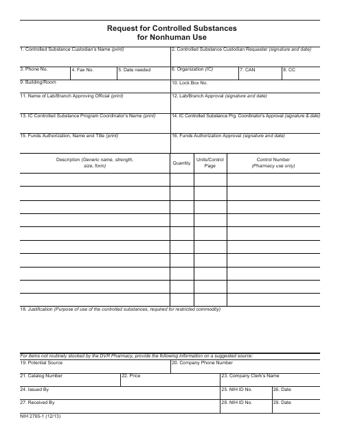 Form NIH2765-1  Printable Pdf