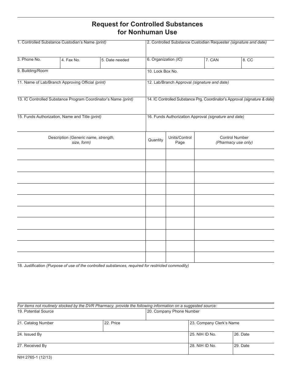 Form NIH2765-1 Request for Controlled Substances for Nonhuman Use, Page 1