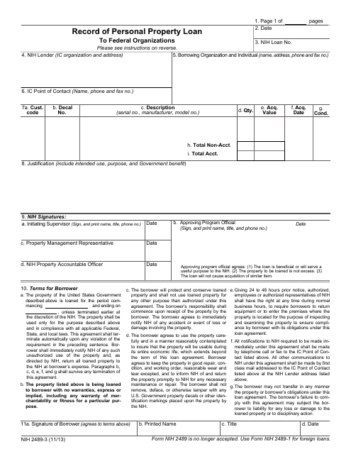 Form NIH-2489-3  Printable Pdf