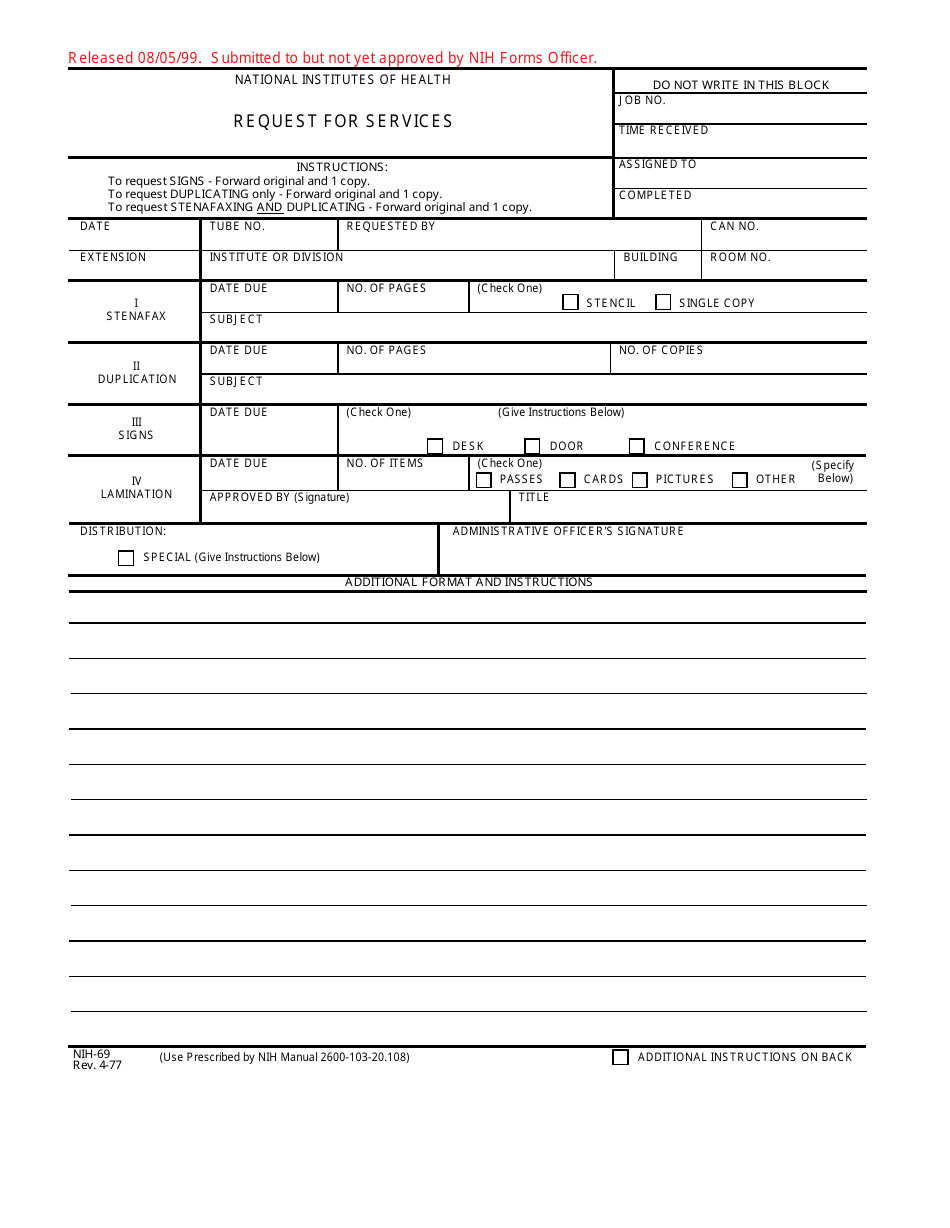 Form NIH-69 - Fill Out, Sign Online and Download Fillable PDF ...