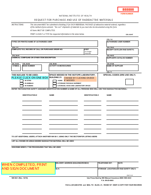 Form NIH-88-1 Request for Purchase and Use of Radioactive Materials