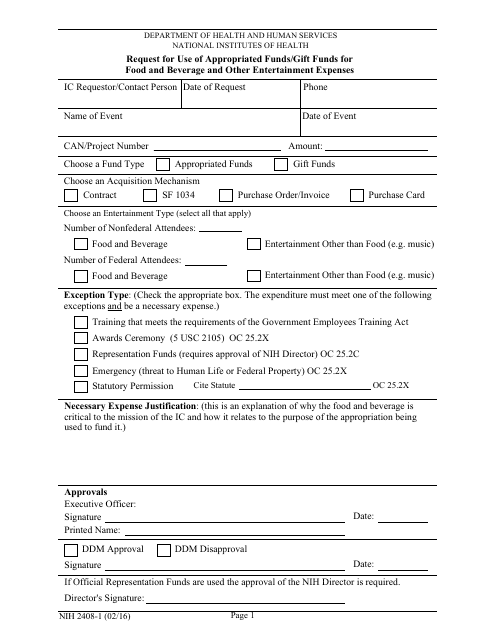 Form NIH-2408-1  Printable Pdf