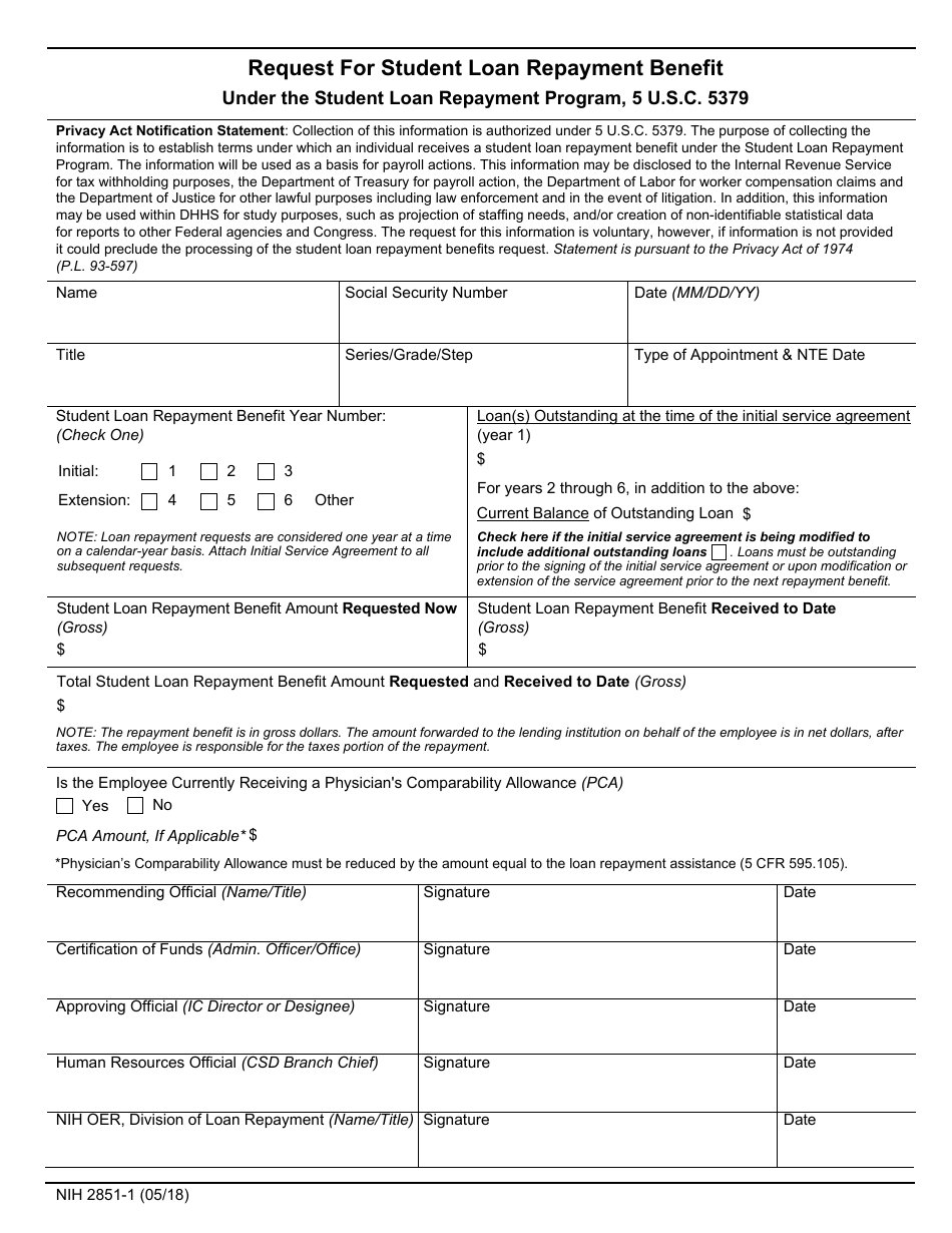 Form NIH-2851-1 Request for Student Loan Repayment Benefit, Page 1