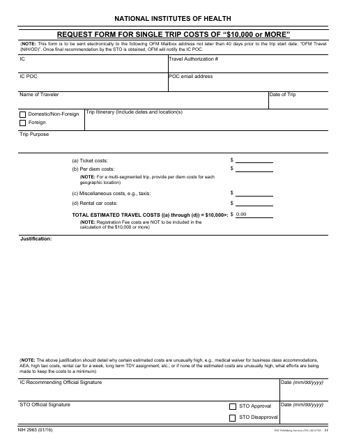 Form 2963 Request Form for Single Trip Costs of "$10,000 or More"
