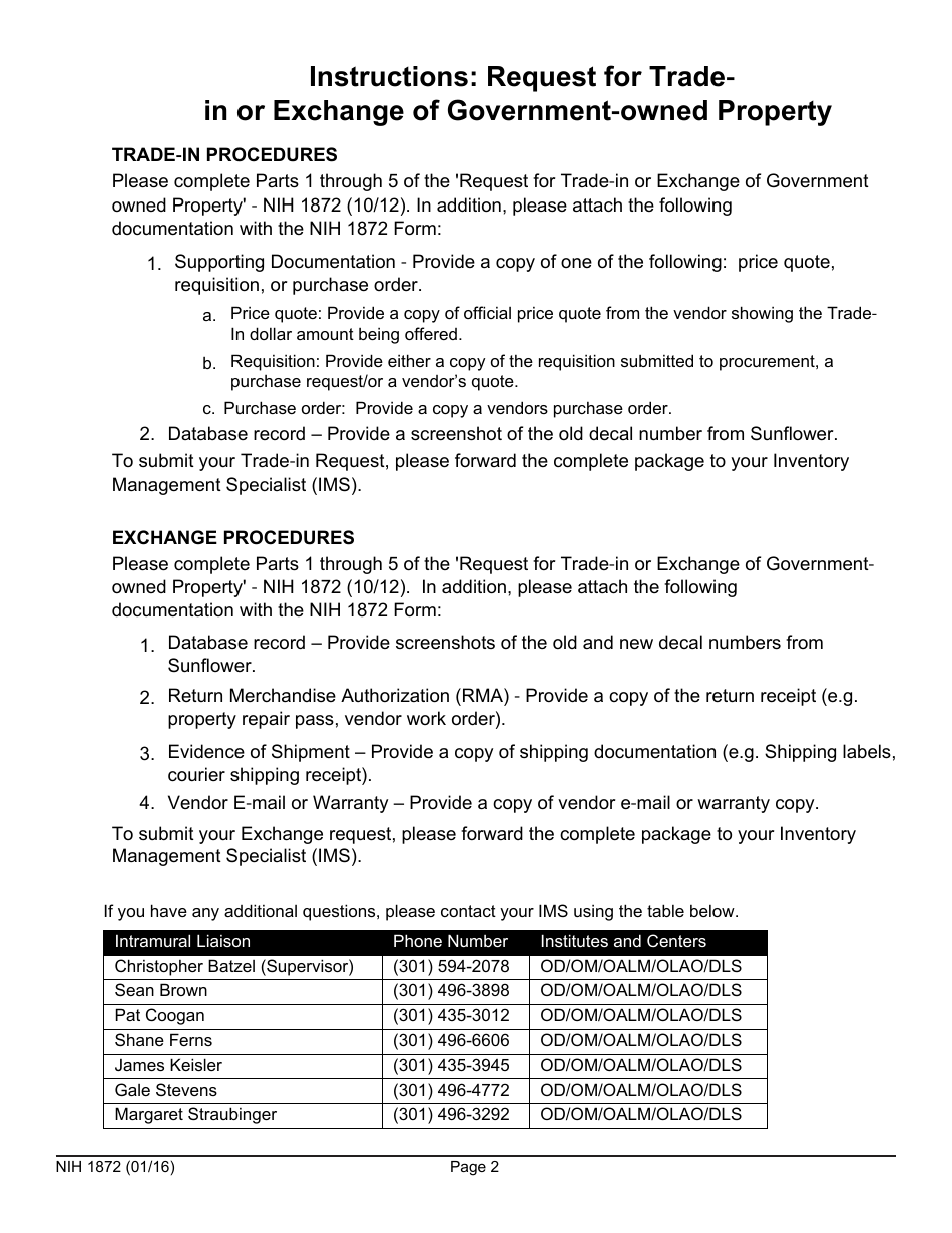 Form NIH1872 Request for Trade-In or Exchange of Government-Owned Property, Page 2