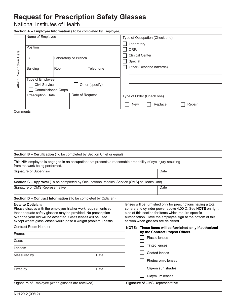 Form NIH29-2 Request for Prescription Safety Glasses, Page 3