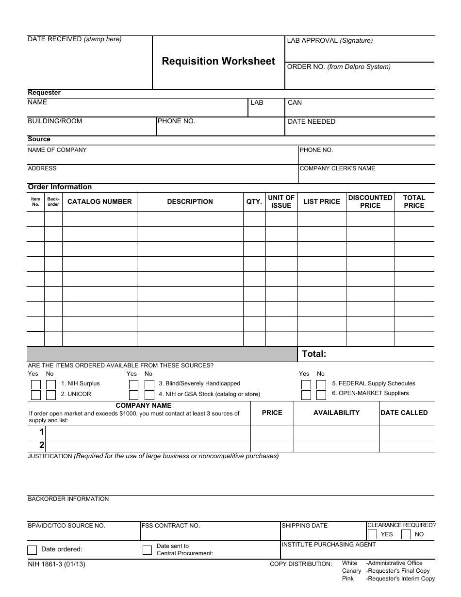 Form NIH-1861-3 - Fill Out, Sign Online and Download Fillable PDF ...