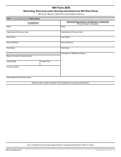 Form 2938 Restricting, Removing and/or Banning Individuals From Nih Work Places