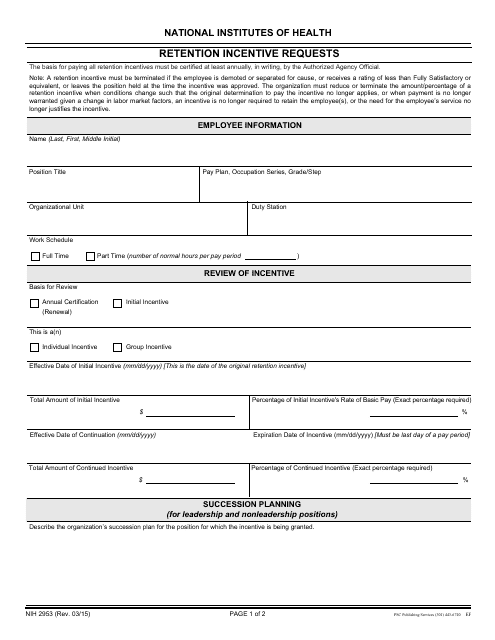 Form NIH-2953 Retention Incentive Requests