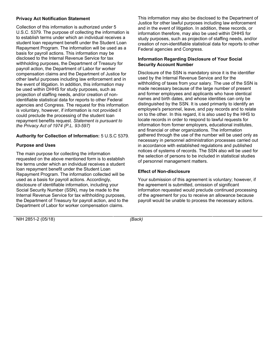 Form NIH-2851-2 Student Loan Repayment Program Service Agreement, Page 2