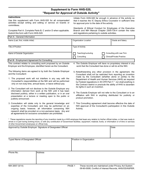 Form NIH2657 Supplement to Form Hhs-520 - Request for Approval of Outside Activity
