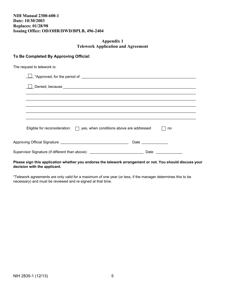 Form NIH2835-1 Appendix 1 Telework Application and Agreement, Page 5