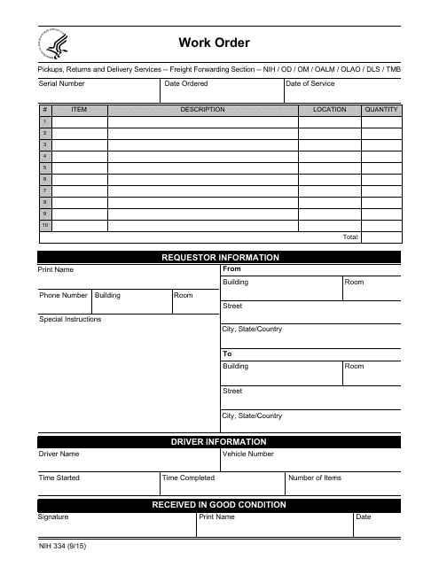 Form NIH-334 Work Order