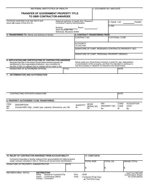 Form NIH-649-4  Printable Pdf