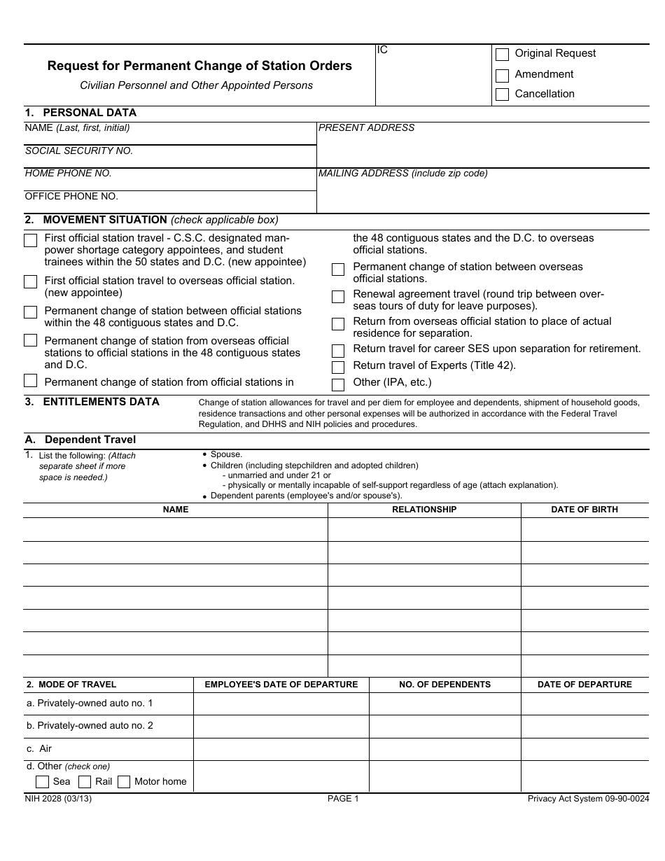 Form Nih2028 - Fill Out, Sign Online And Download Fillable Pdf 