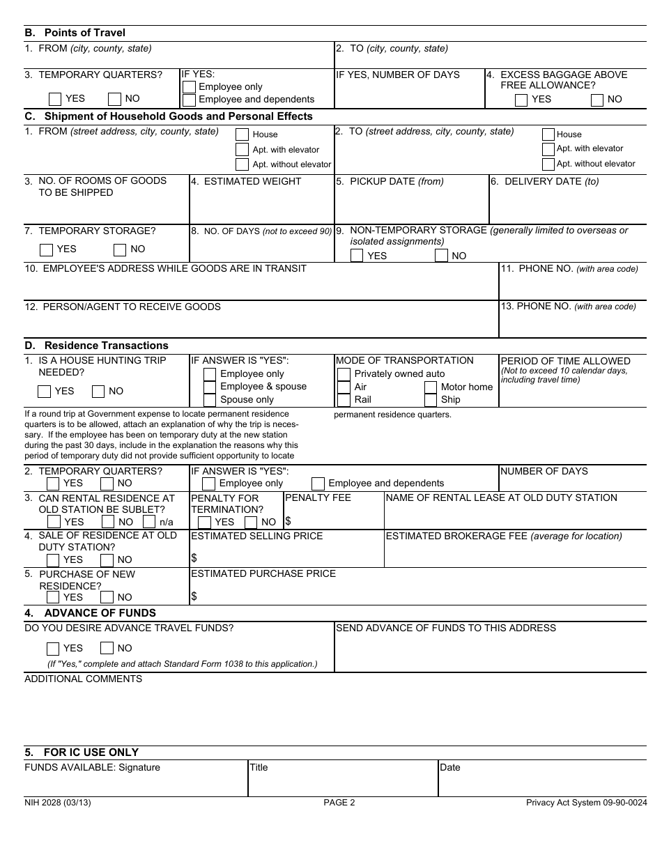 Form NIH2028 - Fill Out, Sign Online and Download Fillable PDF ...