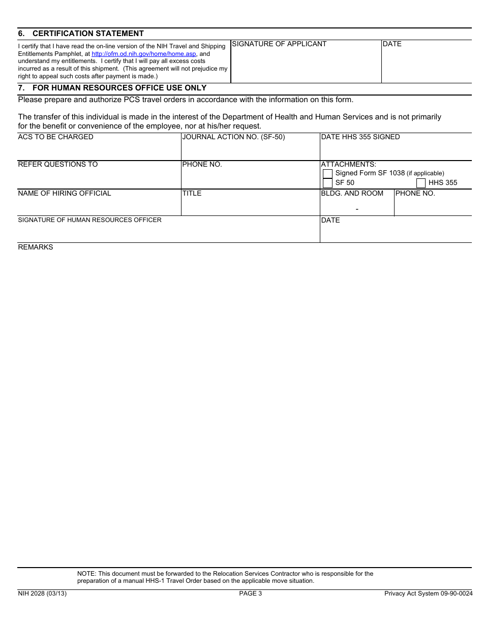 Form NIH2028 Request for Permanent Change of Station Orders, Page 13