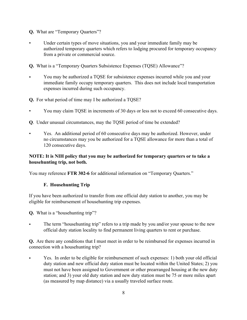 Form NIH2028 Request for Permanent Change of Station Orders, Page 8