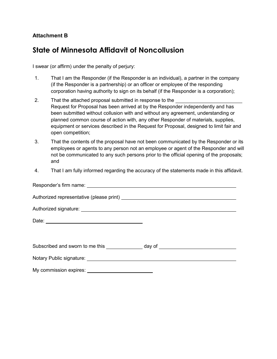 Affidavit of Noncollusion, Page 1