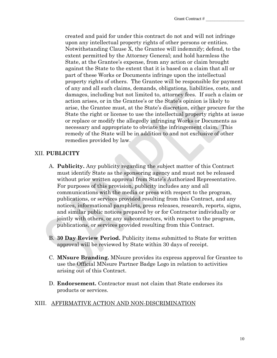 Health Insurance Grant Contract - Mnsure - Sample - Minnesota, Page 10