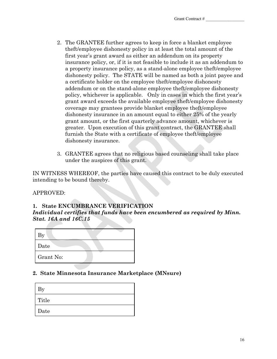Health Insurance Grant Contract - Mnsure - Sample - Minnesota, Page 16