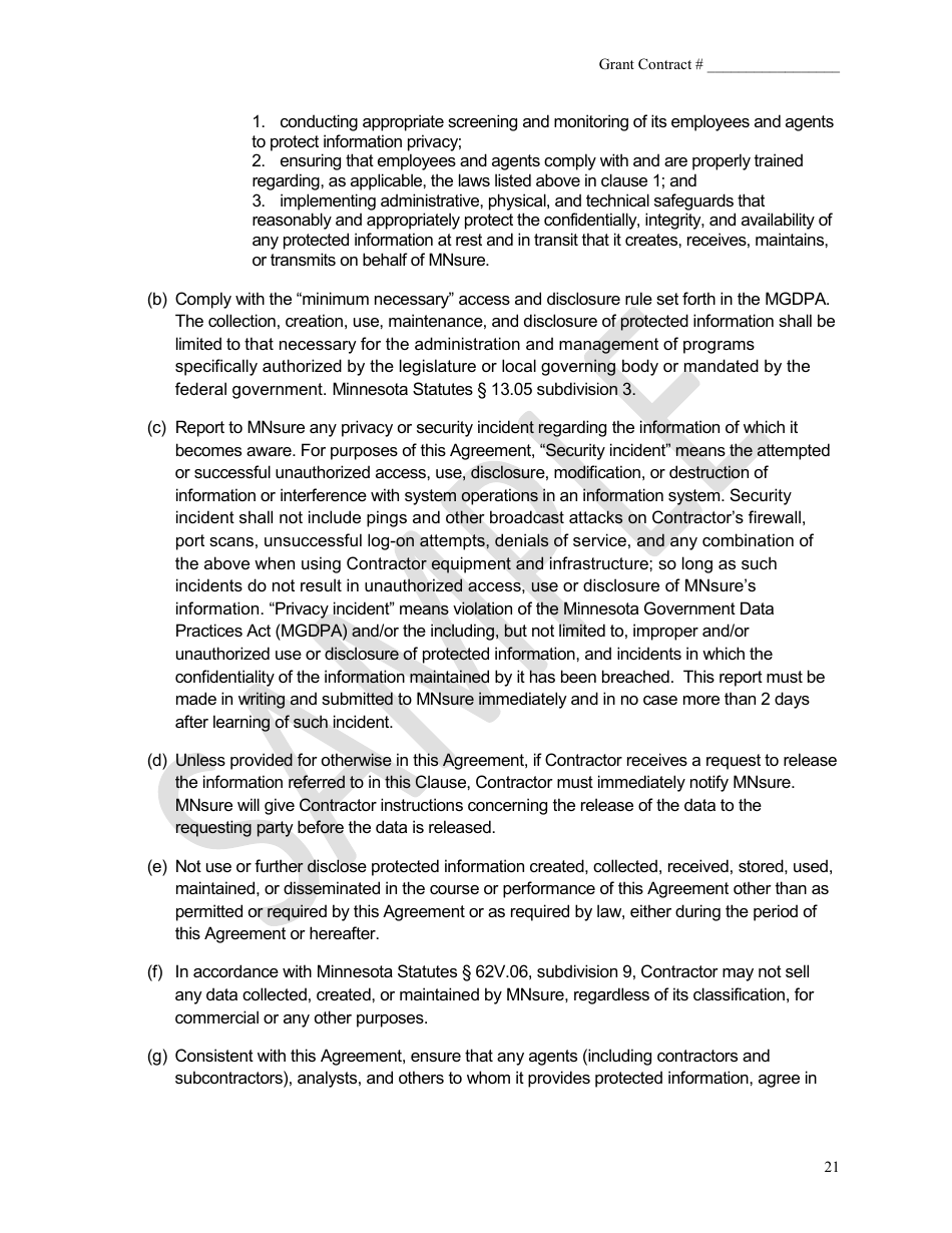 Health Insurance Grant Contract - Mnsure - Sample - Minnesota, Page 21