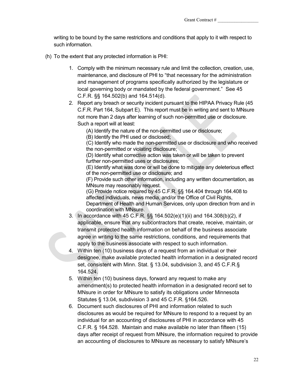 Health Insurance Grant Contract - Mnsure - Sample - Minnesota, Page 22
