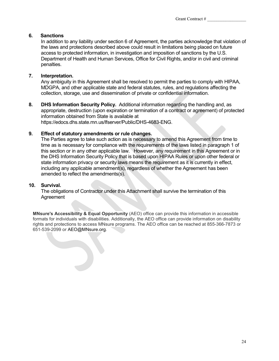 Health Insurance Grant Contract - Mnsure - Sample - Minnesota, Page 24