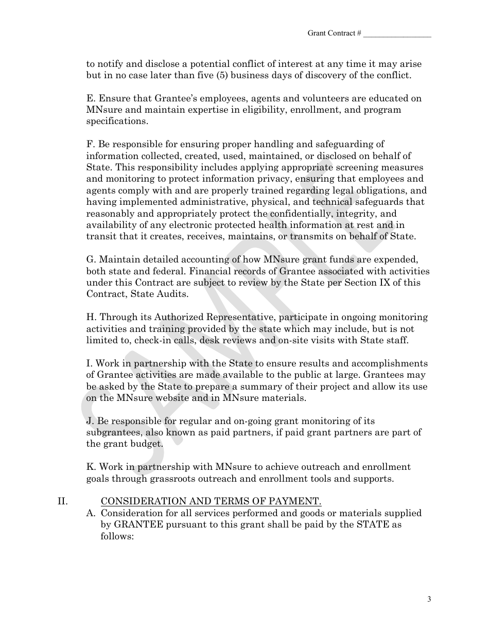Health Insurance Grant Contract - Mnsure - Sample - Minnesota, Page 3