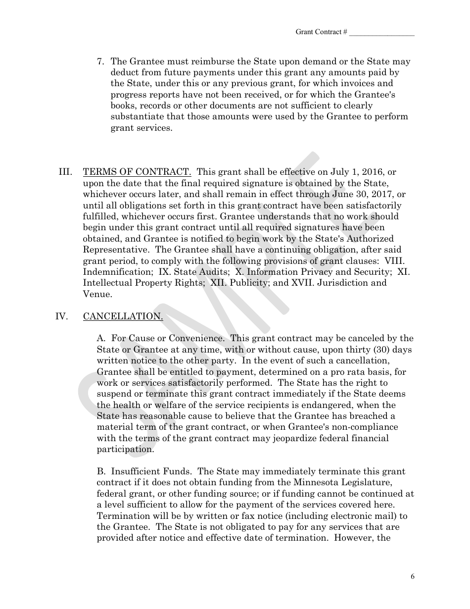 Health Insurance Grant Contract - Mnsure - Sample - Minnesota, Page 6