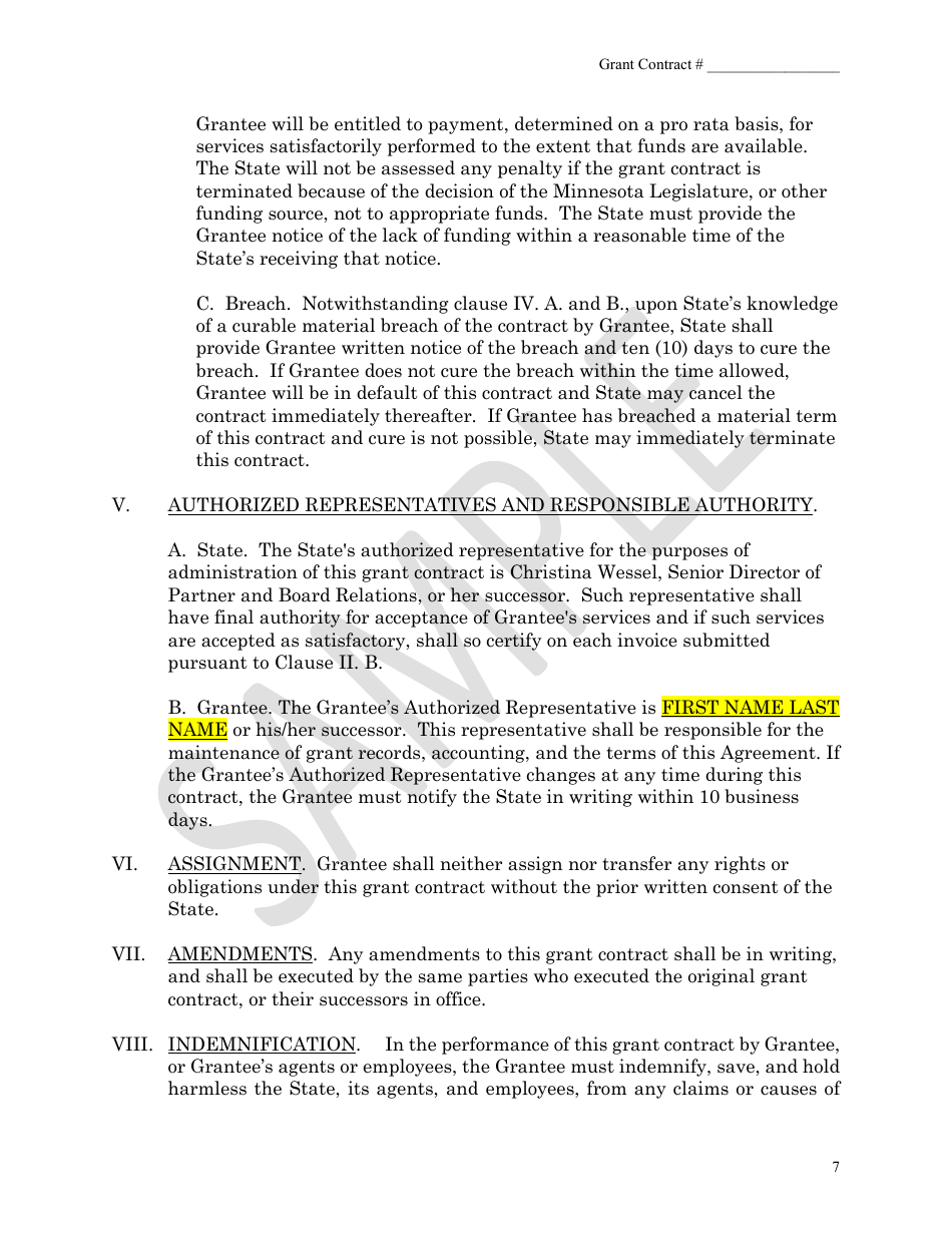 Health Insurance Grant Contract - Mnsure - Sample - Minnesota, Page 7