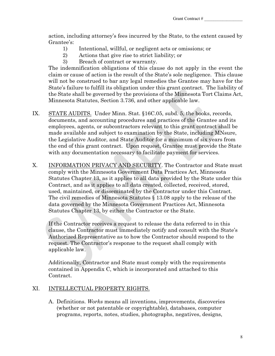 Health Insurance Grant Contract - Mnsure - Sample - Minnesota, Page 8