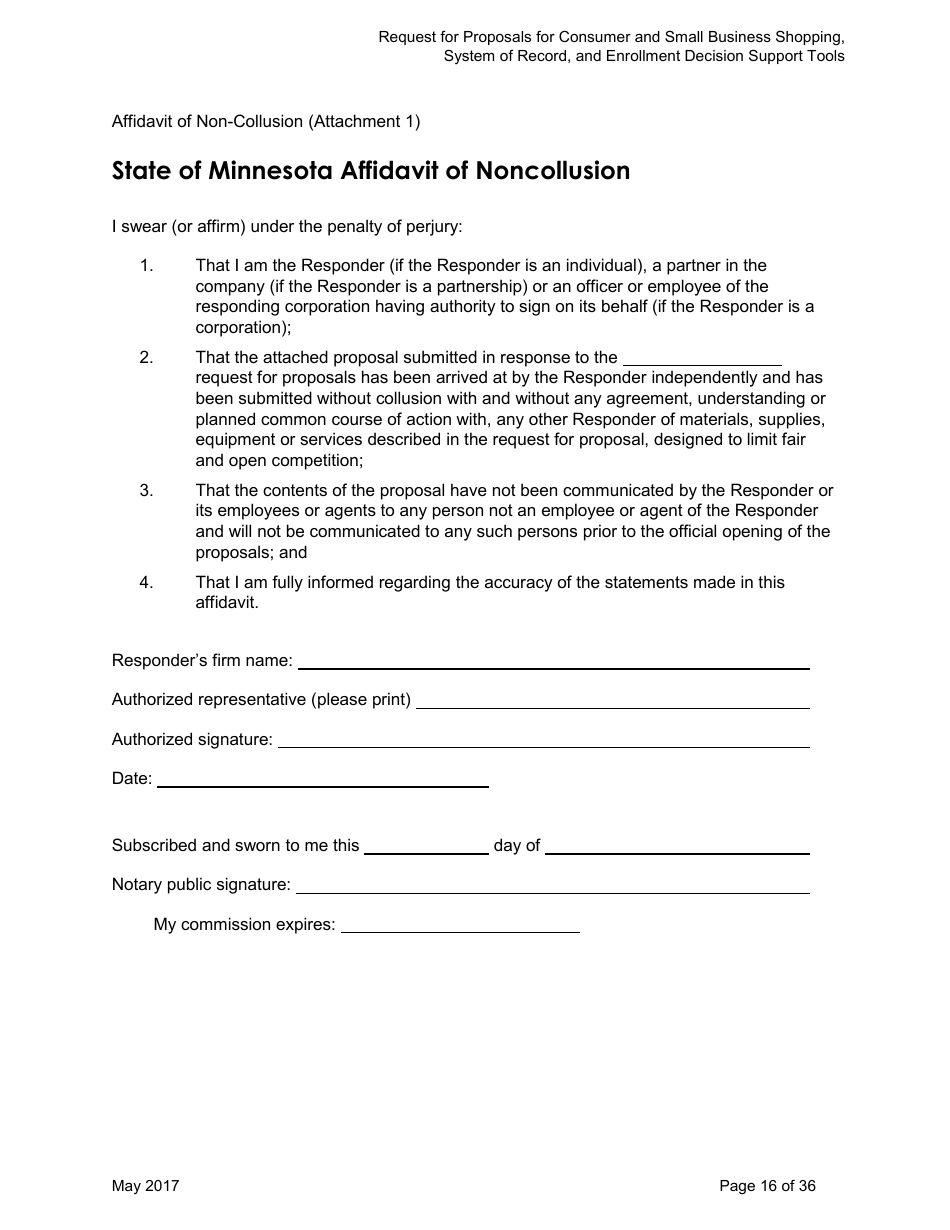 Request for Proposals for Consumer and Small Business Shopping, System of Record, and Enrollment Decision Support Tools for Mnsure - Minnesota, Page 16
