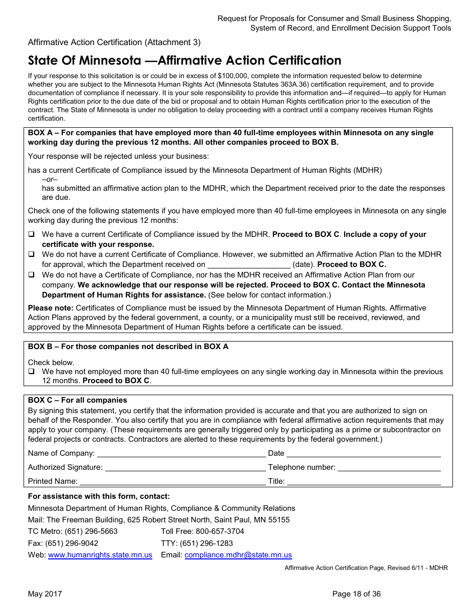 Request for Proposals for Consumer and Small Business Shopping, System of Record, and Enrollment Decision Support Tools for Mnsure - Minnesota, Page 18
